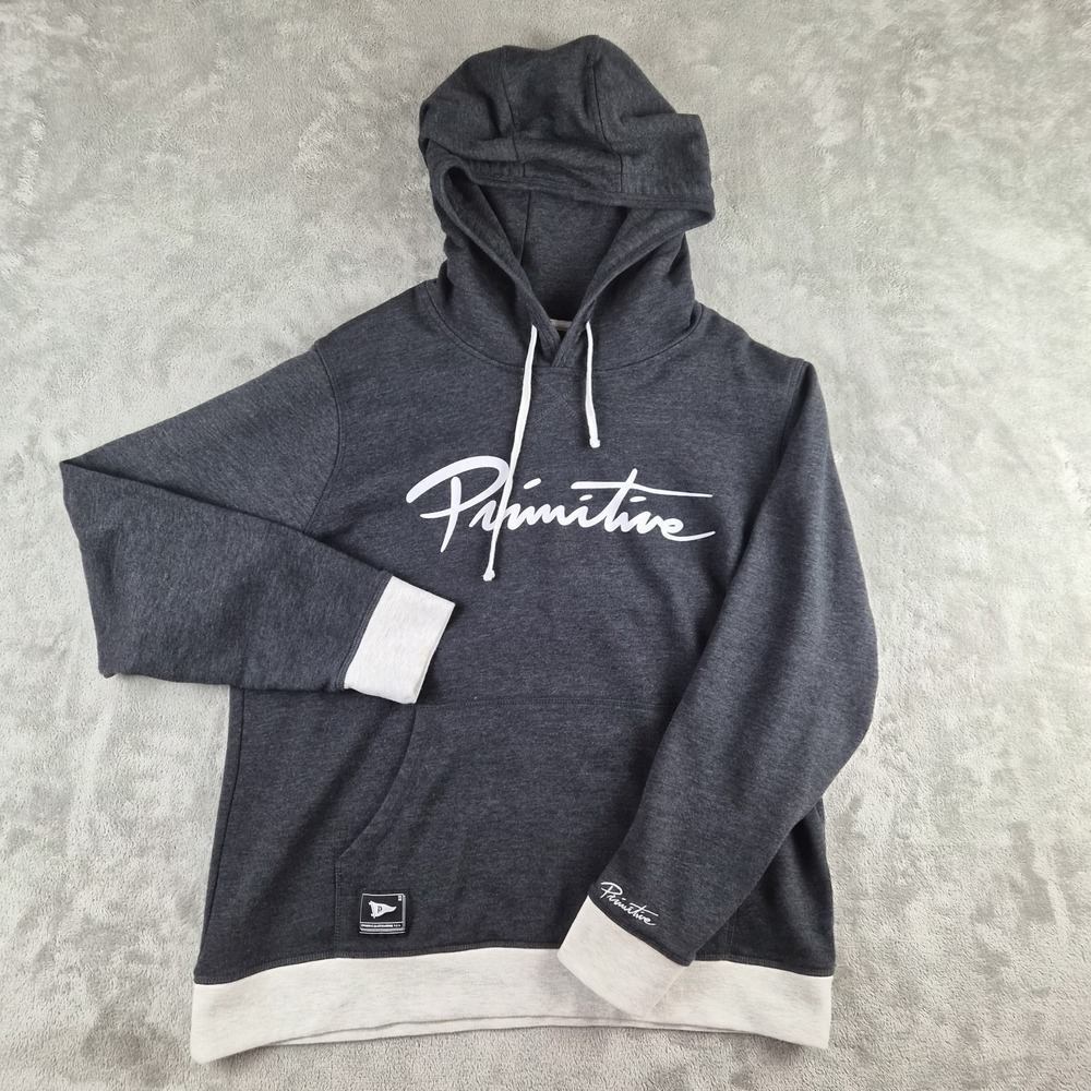 Primitive Skateboarding Hoodie Mens XL Gray White Pullover Script Streetwear